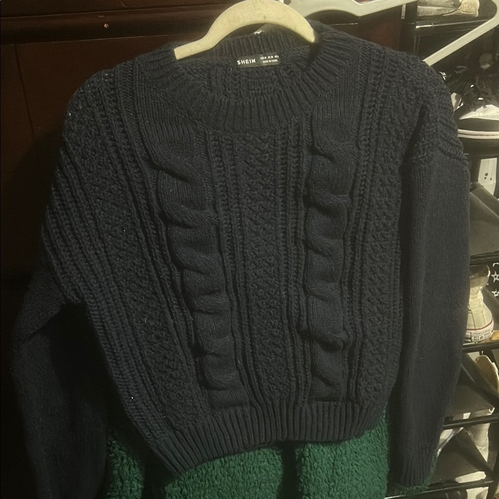 SHEIN Dark Blue Cable Knit Sweater